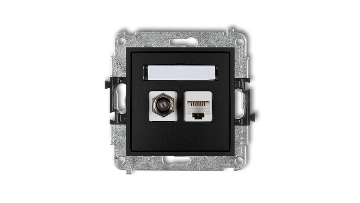 MINI Gniazdo antenowe typu F (SAT) + gniazda komputerowe 1xRJ45 kat. 5e czarny mat 12MGFK-1