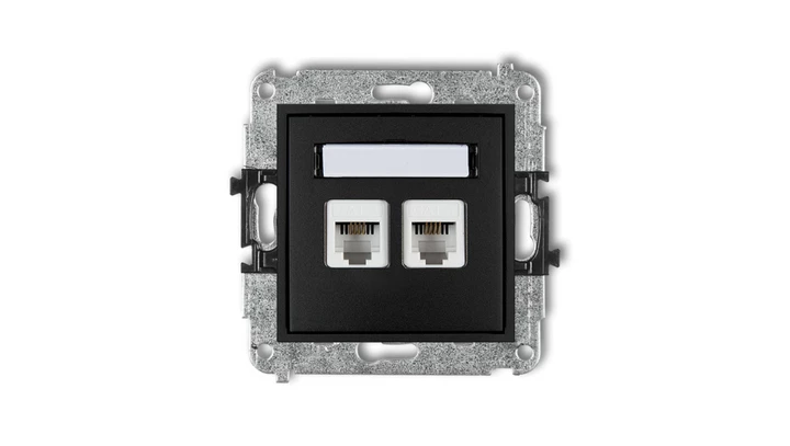 MINI Gniazdo telefoniczne podwójne 2xRJ11 4-stykowy beznarzędziowe czarny mat 12MGT-2