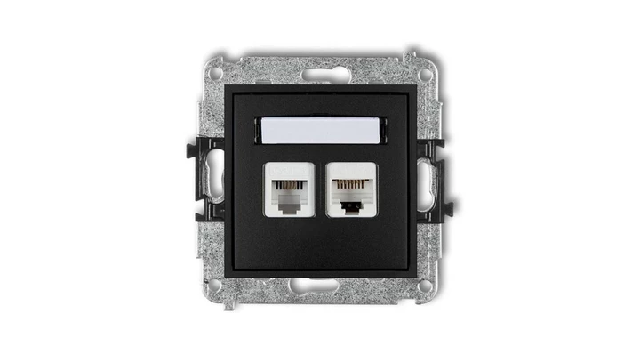 MINI Gniazdo telefoniczne RJ11 + gniazdo komputerowe RJ45 kat. 5e 8-stykowy beznarzędziowy czarny mat 12MGTK
