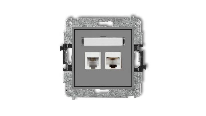 MINI Gniazdo telefoniczne RJ11 + gniazdo komputerowe RJ45 kat. 5e 8-stykowy beznarzędziowy szary mat 27MGTK
