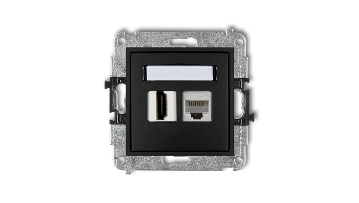 MINI Gniazdo pojedynczego HDMI + gniazdo komputerowe 1xRJ45 kat.5e 8-stykowy czarny mat 12MGHK