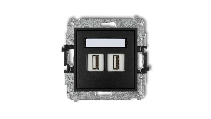 MINI Gniazdo podwójne 2xUSB-AA 2.0 czarny mat 12MGUSB-2