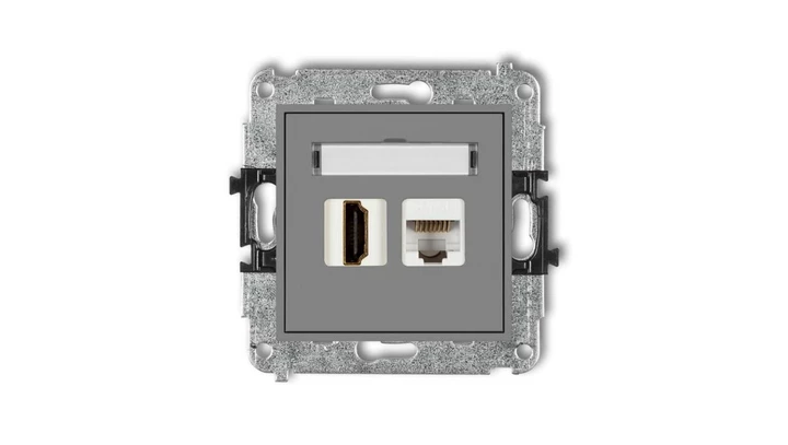 MINI Gniazdo pojedynczego HDMI + gniazdo komputerowe 1xRJ45 kat.5e 8-stykowy szary mat 27MGHK