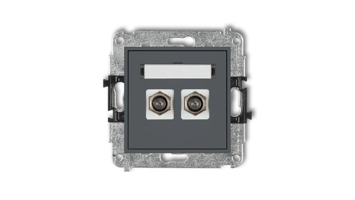 MINI Gniazdo antenowe podwójne typu F (SAT) niklowany grafitowy mat 28MGF-2