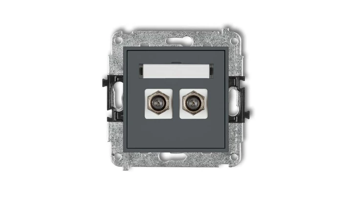 MINI Gniazdo antenowe podwójne typu F (SAT) pozłacany grafitowy mat 28MGF-2.1