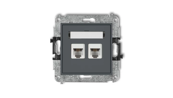 MINI Gniazdo telefoniczne podwójne 2xRJ11 4-stykowy beznarzędziowe grafitowy mat 28MGT-2