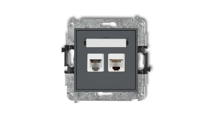 MINI Gniazdo telefoniczne RJ11 + gniazdo komputerowe RJ45 kat. 5e 8-stykowy beznarzędziowy grafitowy mat 28MGTK