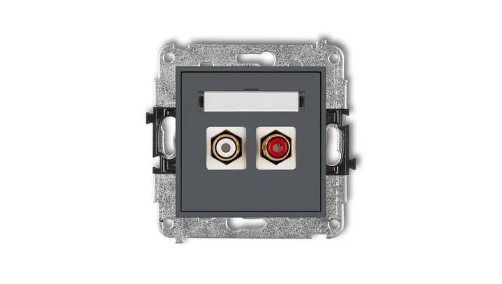 MINI Gniazdo podwójne RCA (typu cinch - biały i czerwony pozłacany) grafitowy mat 28MGRCA-2