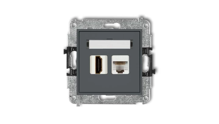 MINI Gniazdo pojedynczego HDMI + gniazdo komputerowe 1xRJ45 kat.5e 8-stykowy grafitowy mat 28MGHK