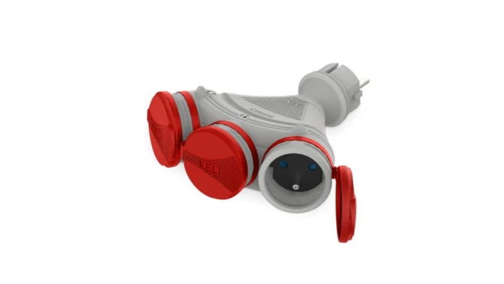 Rozgałęźnik wtyczkowy 3-gniazda z/u 16A 250V IP54 szary/czerwony GN-X3/54 W-01151