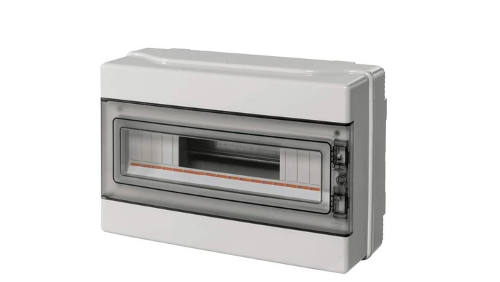 Rozdzielnica modułowa 1x18 n/t bezhalogenowa drzwi transp.IP65 szyna N+PE szara 1000V AC 1500V DC PV UV 290x390x140, EC62018E