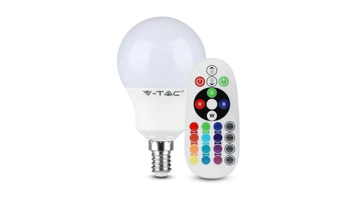Żarówka LED 3,5W E14 P45 RGB+6400K Ściemnialna 320lm 180st. A+ (Sterowanie pilotem) 2777