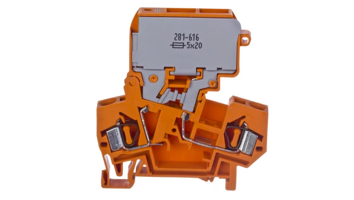 Złączka bezpiecznikowa 4mm2 10A G 5x 20mm bez sygnalizacji przepalenia wkładki pomarańczowa 281-616 /50szt./