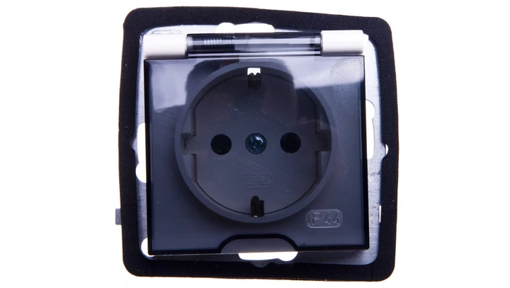 AS Gniazdo bryzgoszczelne z/u Schuko IP44 klapka przezroczysta ecru GPH-1GS/m/27/d