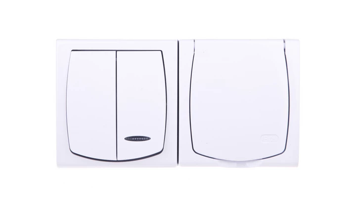 MADERA Łącznik hermetyczny świecznikowy z podświetleniem + gniazdo hermetyczne pojedyncze z/u z klapką biały ZH-NŁ2SG/00/w