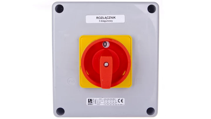 Łącznik krzywkowy 0-1 63A 3P w obudowie żółto-czerwony SK63-2.8211OB16ZC