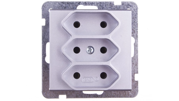 SONATA Gniazdo potrójne b/u 2,5A EURO srebro mat GP-3R/m/38