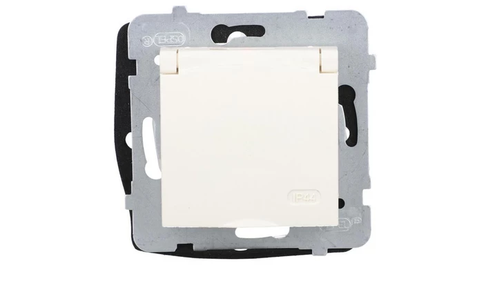 ARIA Gniazdo bryzgoszczelne z/u IP44 wieczko kolor ecru GPH-1UZ/m/27/w