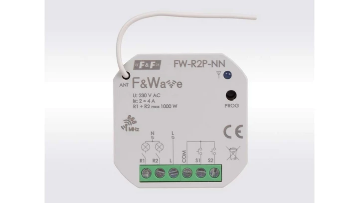 Dopuszkowy przekaźnik dwukanałowy braz przewodu N FiWave FW-R2P-NN