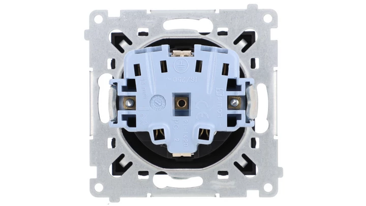 Simon 54 Gniazdo Schuko z przesłonami (moduł) 16A 250V szybkozłącza, czarny mat DGSz1CZ.01/49
