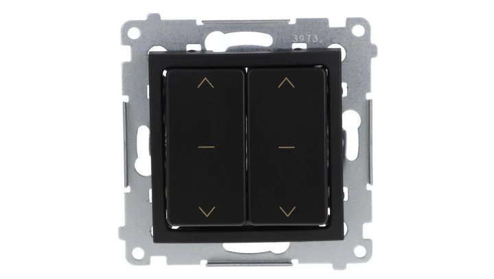 Simon 54 Łącznik roletowy podwójny (moduł) 10A 250V szybkozłącza. W komplecie z pierścieniem dekoracyjnym czarny mat DZW2.01/49