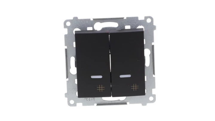 Simon 54 Łącznik krzyżowy podwójny z podświetleniem (moduł) 10AX 250V szybkozłącza, czarny mat DW7/2L.01/49