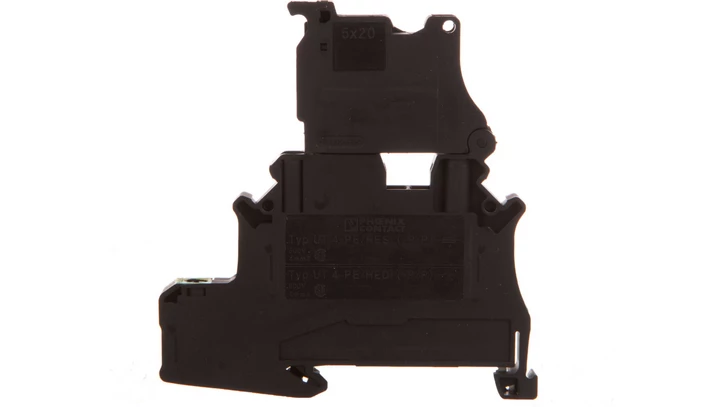 Złączka szynowa z bezpiecznikiem 5x20 2-przewodowa 4mm2 czarna LED 250V AC/DC UT 4-PE/HESI LA 250 (5X20) 3070079 /50szt./