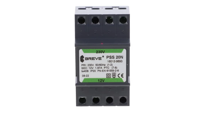 Transformator 1-fazowy modułowy bezpieczeństwa PSS 20N 230/ 12V 1,66A, na szynę DIN, IP20, Ta 40, 16012-9893