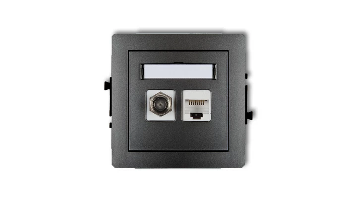 DECO Mechanizm gniazda antenowego poj. typu F (SAT) + gniazda komp. poj. 1xRJ45, kat. 6 ekranowane, 8-stykowy grafitowy 11DGFK-5