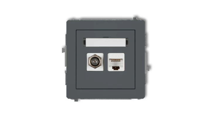 DECO Mechanizm gniazda antenowego poj. typu F (SAT) + gniazda komp. poj. 1xRJ45, kat. 6, 8-stykowy grafitowy mat 28DGFK-3