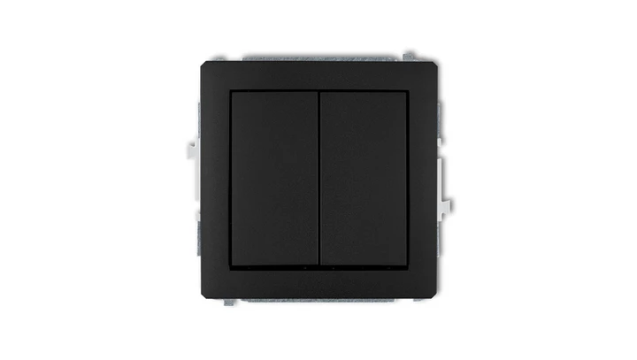 DECO Mechanizm łącznika jednobiegunowego ze schodowym (dwa klawisze bez piktogramów, osobne zasilanie) czarny mat 12DWP-10.21