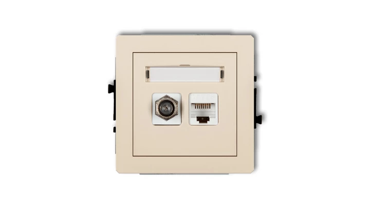DECO Mechanizm gniazda antenowego poj. typu F (SAT) + gniazda komp. poj. 1xRJ45, kat. 6 ekranowane, 8-stykowy beżowy 1DGFK-5
