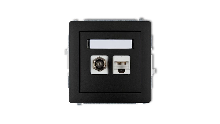 DECO Mechanizm gniazda antenowego poj. typu F (SAT) + gniazda komp. poj. 1xRJ45, kat. 6, 8-stykowy czarny mat 12DGFK-3