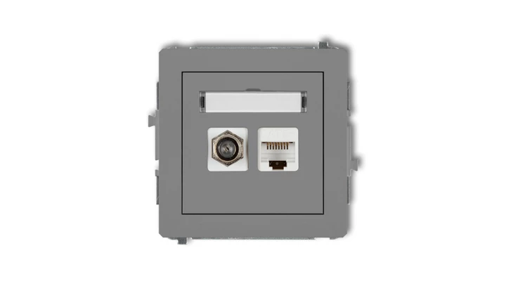DECO Mechanizm gniazda antenowego poj. typu F (SAT) + gniazda komp. poj. 1xRJ45, kat. 6, 8-stykowy szary mat 27DGFK-3