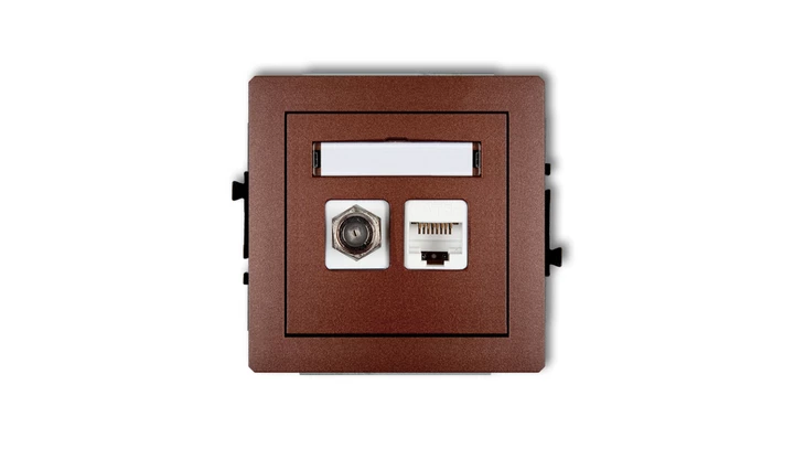 DECO Mechanizm gniazda antenowego poj. typu F (SAT) + gniazda komp. poj. 1xRJ45, kat. 6 ekranowane, 8-stykowy brązowy metalik 9D