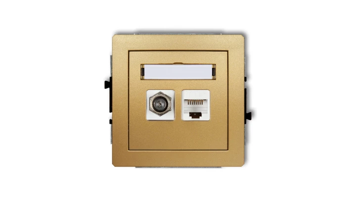 DECO Mechanizm gniazda antenowego poj. typu F (SAT) + gniazda komp. poj. 1xRJ45, kat. 6, 8-stykowy złoty 29DGFK-3
