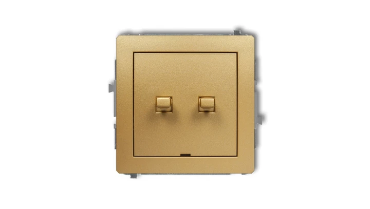 DECO Mechanizm łącznika jednobiegunowego ze schodowym w stylu amerykańskim (dwa klawisze bez piktogramów, osobne zasilanie) złot