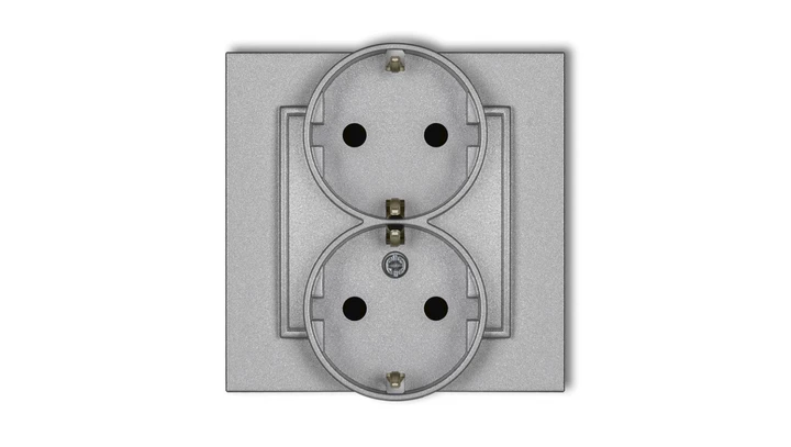 MINI Gniazdo podwójne z uziemieniem SCHUKO 2x(2P+Z) (przesłony torów prądowych) srebrny metalik 7MGP-2sp