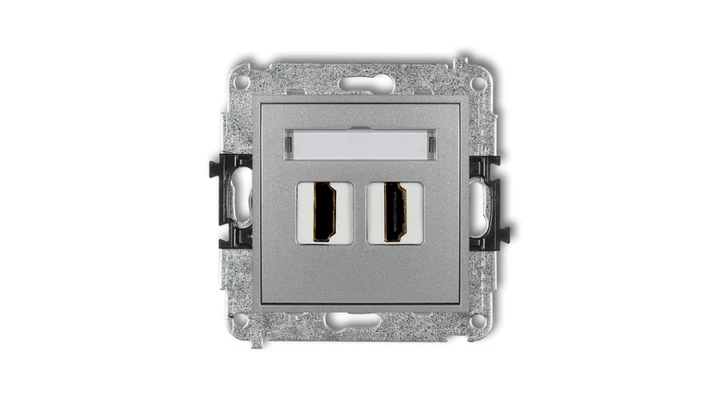 MINI Mechanizm gniazda podwójnego HDMI 2.0 srebrny metalik 7MHDMI-4