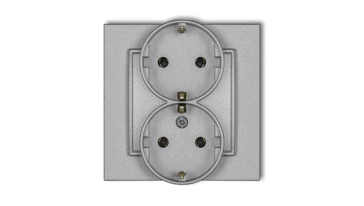 MINI Gniazdo podwójne z uziemieniem SCHUKO 2x(2P+Z) (bez przesłon torów prądowych) srebrny metalik 7MGP-2s