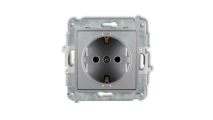 MINI Mechanizm gniazda pojedynczego z uziemieniem SCHUKO 2P+Z (przesłony torów prądowych) srebrny metalik 7MGP-1sp