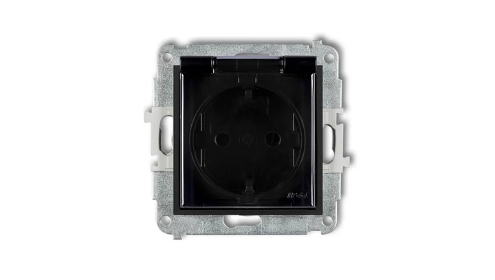MINI Mechanizm gniazda bryzgoszczelnego z uziemieniem SCHUKO 2P+Z (klapka dymna, przesłony torów prądowych) czarny mat 12MGPB-1s