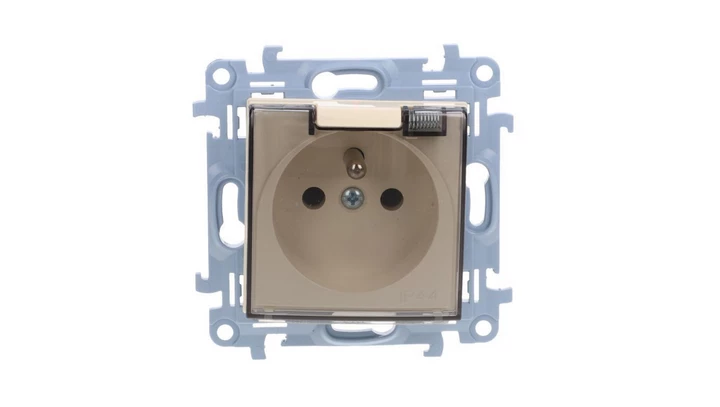 Simon 10 Gniazdo pojedyncze IP44 z uszczelką klapka w kolorze transparentnym kremowy 16A, szybkozłącza, CGZ1BC.01/41A