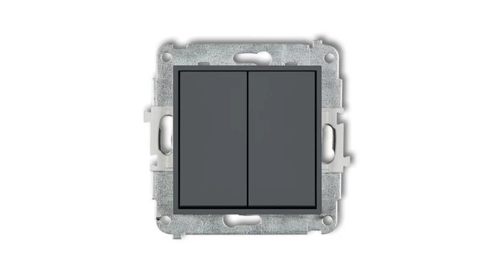 MINI Mechanizm łącznika jednobiegunowego ze schodowym (dwa klawisze bez piktogramów, osobne zasilanie) grafitowy mat 28MWP-10.21