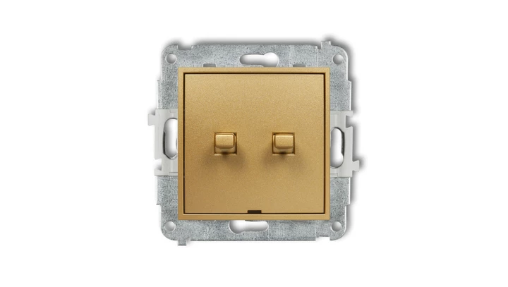 MINI Mechanizm łącznika jednobiegunowego ze schodowym w stylu amerykańskim (dwa klawisze bez piktogramów, osobne zasilanie) złot