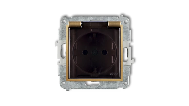 MINI Mechanizm gniazda bryzgoszczelnego z uziemieniem SCHUKO 2P+Z (klapka dymna, przesłony torów prądowych) złoty 29MGPB-1sdp