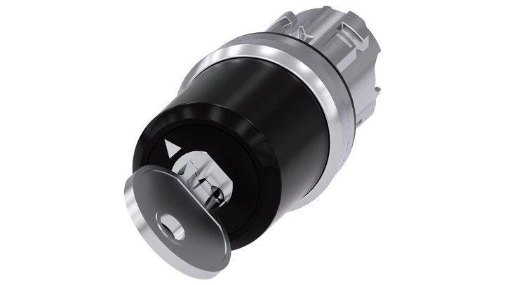 Przełącznik z kluczem Siemens 22mm okrągły metal błyszczący nr zamka SSG10 2 poz. O-I monost. kąt zał. 90st. 3SU1050-5BF11-0AA0