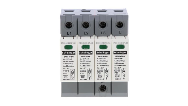 OGRANICZNIK PRZEPIĘĆ 4P 8kA(10/350) KLASA Typ T1+T2 SCHELINGER A51-SPD02-4P