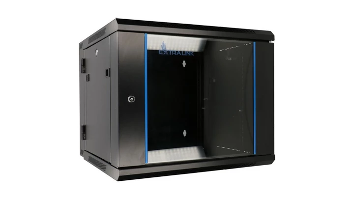 Szafa rack montowana na ścianie, dwusekcyjna Extralink 9U 600x600 AZH Czarna