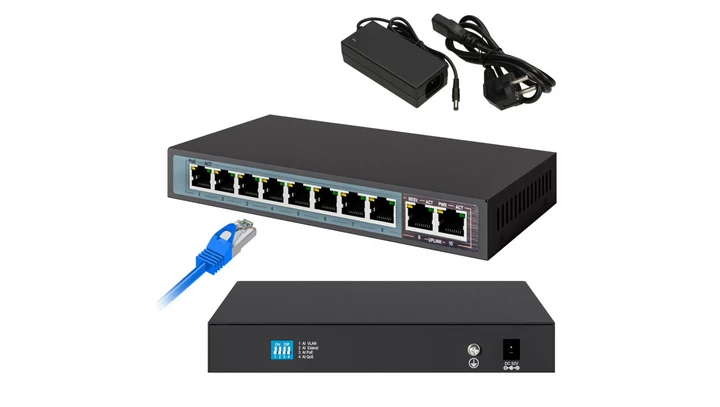 Switch PoE 8x 100Mb/s PoE/PoE+, 2x RJ45 Uplink 100Mb/s, 96W Extralink CERES